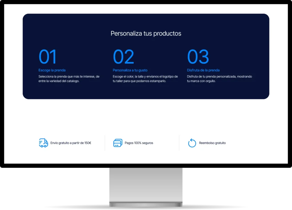 Captura de pantalla de la sección "Personaliza tus productos" de una página web.