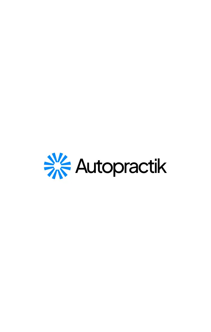 Logotipo oficial de Autopractik en color azul sobre fondo blanco, diseño de identidad visual minimalista.