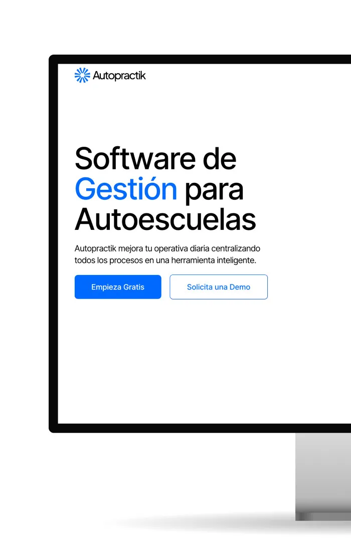 Diseño UI de la página de inicio de Autopractik destacando la tipografía, jerarquía visual y botones de llamada a la acción.