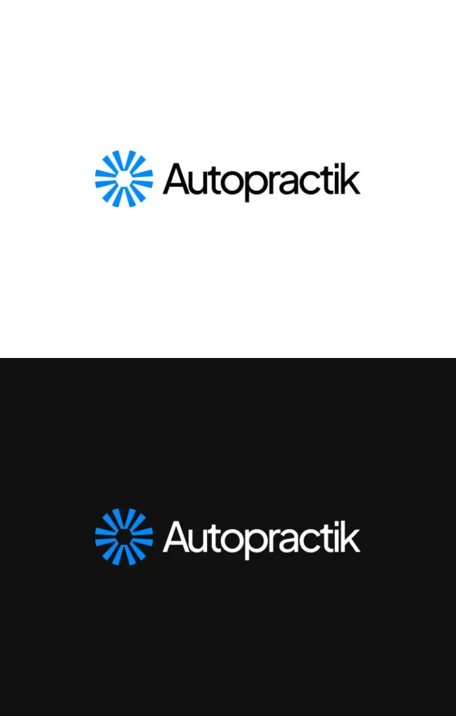 Versiones positiva y negativa del logotipo de Autopractik optimizadas para fondos claros y oscuros.